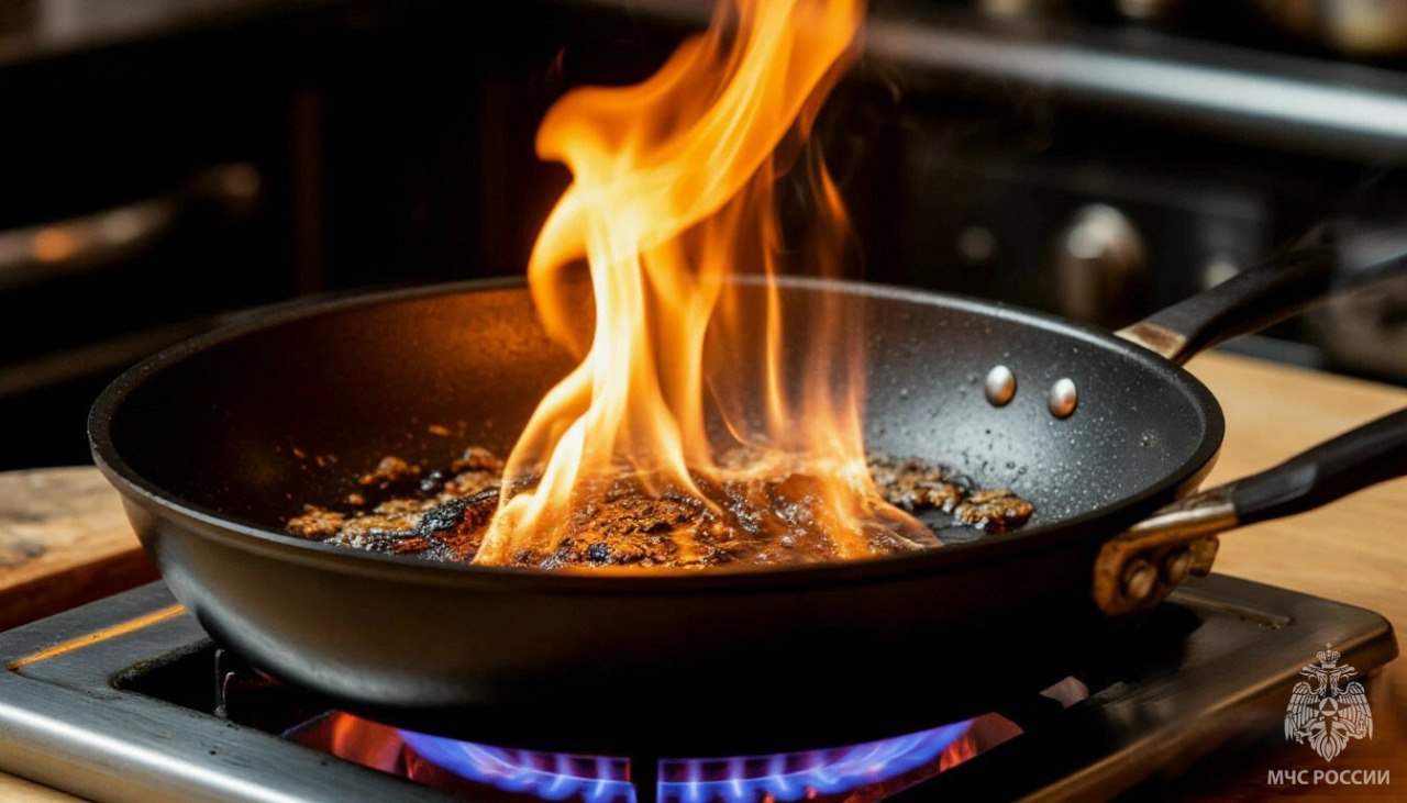 Как затушить горящее масло на сковородке?