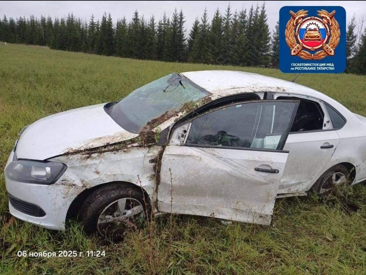 В Татарстане иномарка опрокинулась в кювет, пострадал ребенок