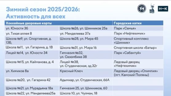 Этой зимой в Нижнекамске будет работать 5 открытых катков, 20 дворовых хоккейных кортов