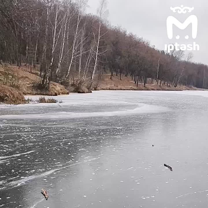 Рыбаки сидят на тонком льду на Комсомольском