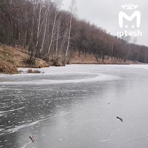 Рыбаки сидят на тонком льду на Комсомольском