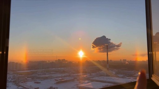 В Казани можно было увидеть редкое зимнее чудо — яркое гало вокруг солнца, или «зимнюю радугу»
