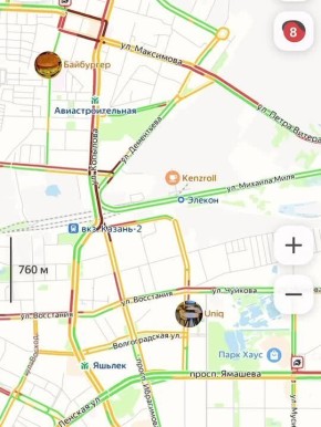 Сегодня утром в Казани 8-балльные пробки