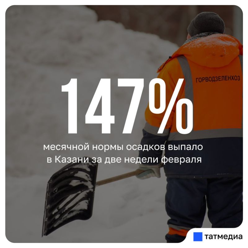 По данным Гидрометцентра Татарстана, за две недели февраля в Казани выпало 54,4 мм осадков при месячной норме в 37 мм