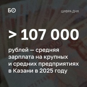 Средняя зарплата на крупных предприятиях Казани превысила 107 тысяч в прошлом году