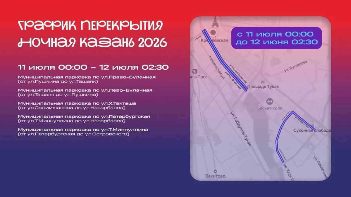 ВАЖНО В Казани ограничат движение во время проведения забега «Ночная Казань»