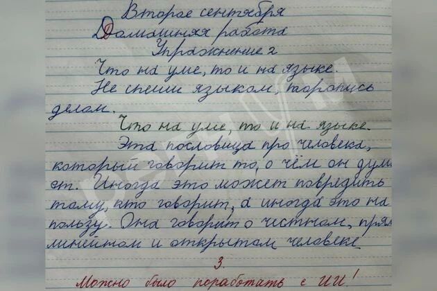 Марина Ахмедова: В Бугульме Татарстана учительница русского языка задала задание в электронном дневнике школьницы - написать текст на основе пословицы, при этом можно использовать ИИ. Девочка выполнила задание самостоятельно...