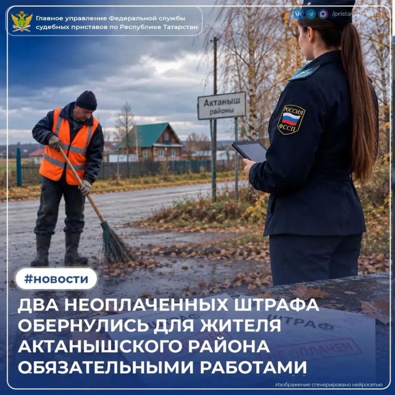 Два забытых штрафа обернулись для жителя Актанышского района уже не деньгами, а обязательными работами на благо своего района