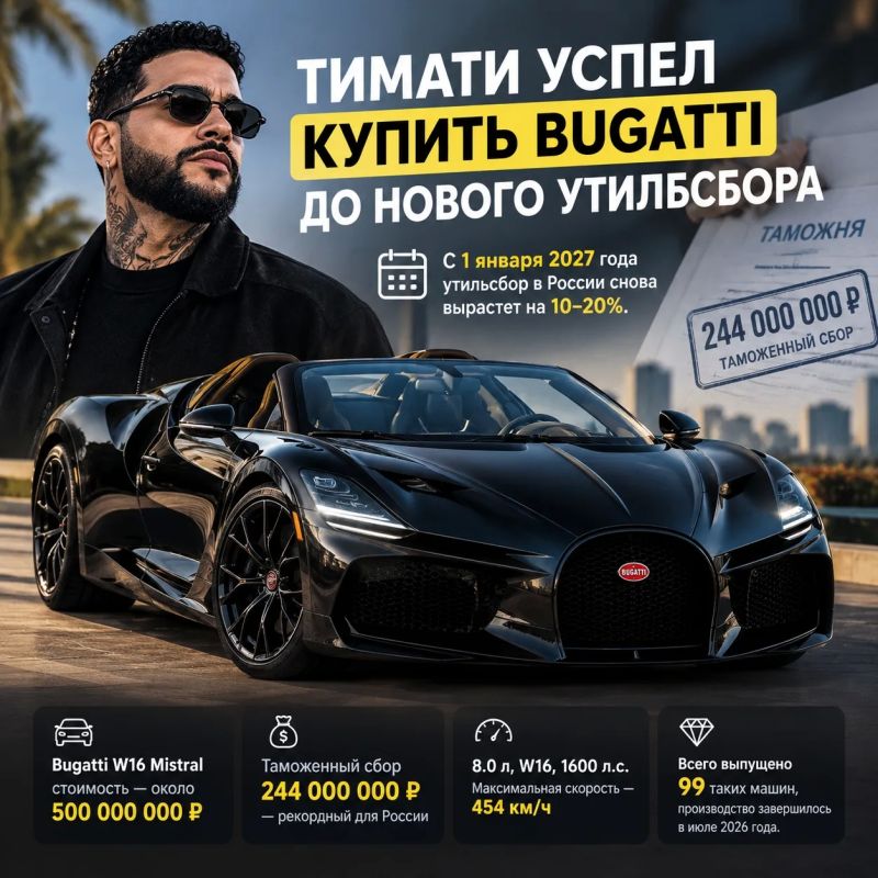 Тимати успел купить Bugatti до нового повышения утильсбора